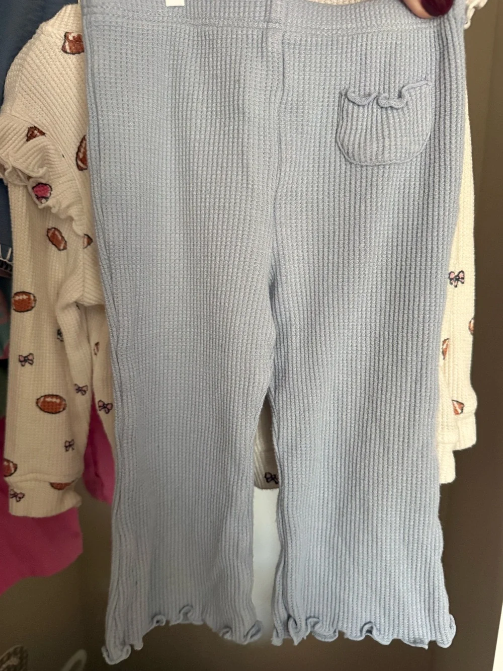 UGC Angel Dear Football & Bows Ruffle Waffle Top & Waffle Flare Pant 6-12M